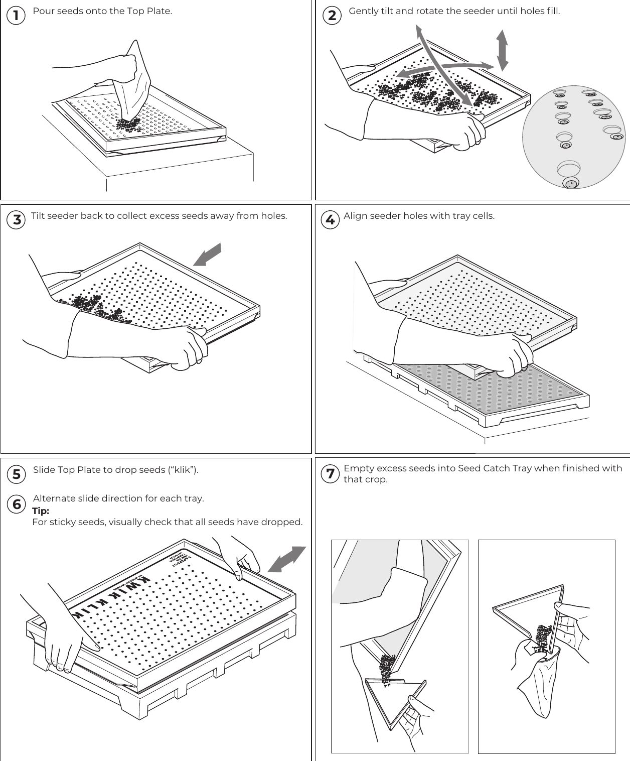 Seven steps of seeding a tray with the Kwik Klik Slide